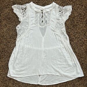 POL White Lace Accent Blouse